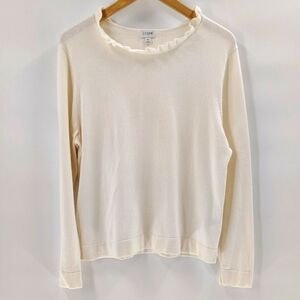 J. Crew Ivory Cream Pullover Sweater Size XL Long Sleeve Ruffle Open Neck
